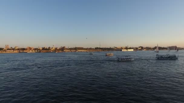 Ausflugsboote auf dem Nil bei Luxor — Stockvideo
