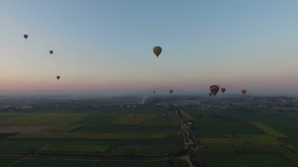 Αερόστατα θερμού αέρα που πετούν πάνω από το Λούξορ — Αρχείο Βίντεο
