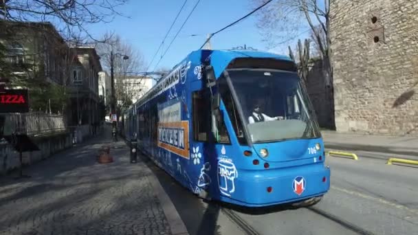 Electric tram passing by in Istanbul — Stock Video