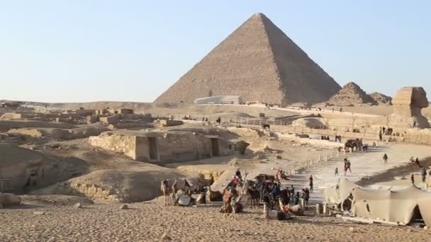 Туристы у пирамид в Гизе — стоковое видео