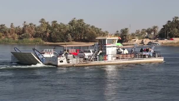 Barco de balsa com carros no rio Nilo — Vídeo de Stock