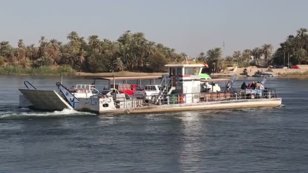 Ferry boat with cars on the Nile river — Stock Video