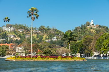 kandy göl ve tepenin üstüne big buddha görüntüleyin