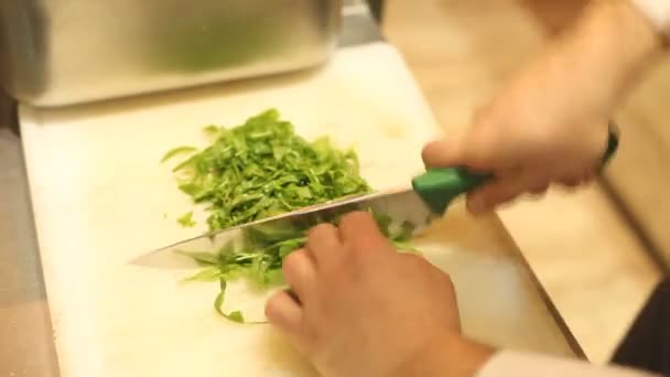 Chef cutting salad — Stock Video