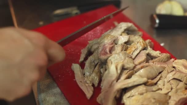 Chef coupant la viande — Video