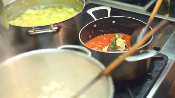 Adicionando salsa ao molho e mexendo — Vídeo de Stock
