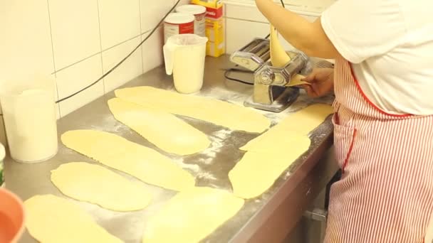 Hacer pasta con máquina de pasta — Vídeos de Stock