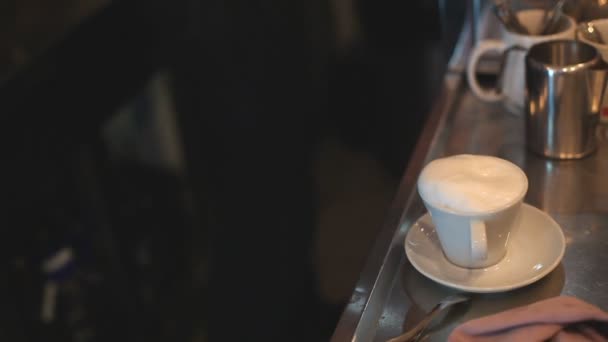 在一家咖啡馆的完美卡布奇诺 — 图库视频影像