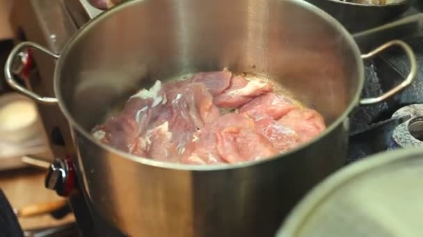 Chef cooking meat — Stock Video