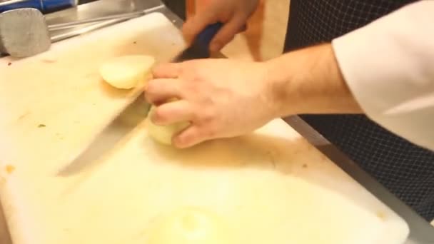 Chef affettare cipolle — Video Stock