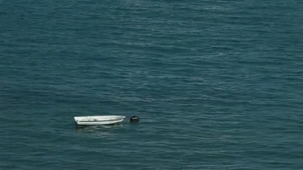 Small boat in open sea — Stock Video