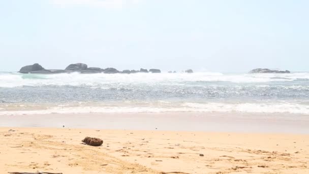 Vista al mar con olas salpicando la playa — Vídeo de stock