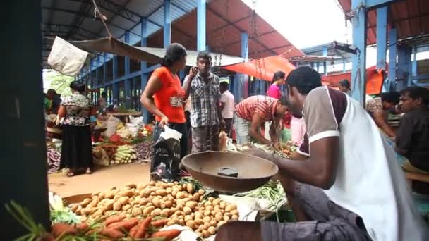 男子卖和买在 Hikkaduwa 市场的人 — 图库视频影像