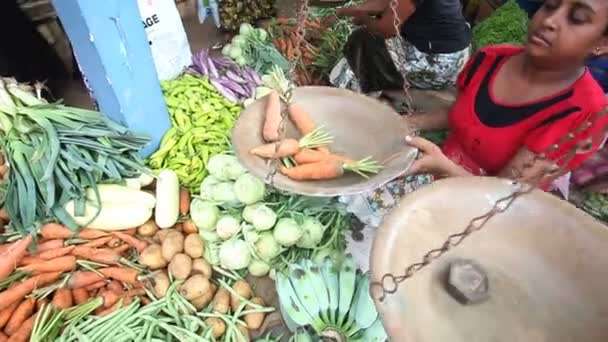 妇女卖和买在 Hikkaduwa 市场的人 — 图库视频影像