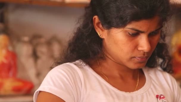 Portrét místní ženy pracující v krámku se suvenýry — Stock video