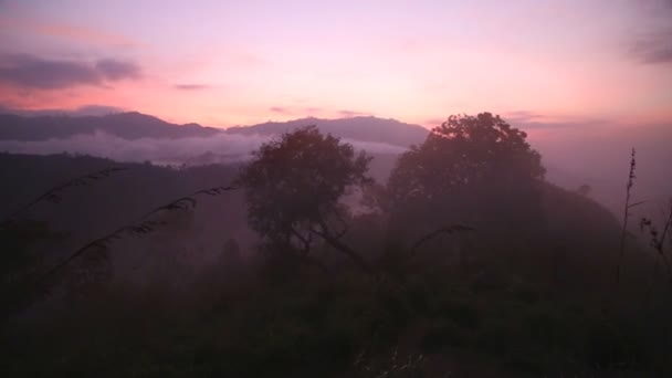 Mistige zonsopgang op de weinig Adam's Peak — Stockvideo