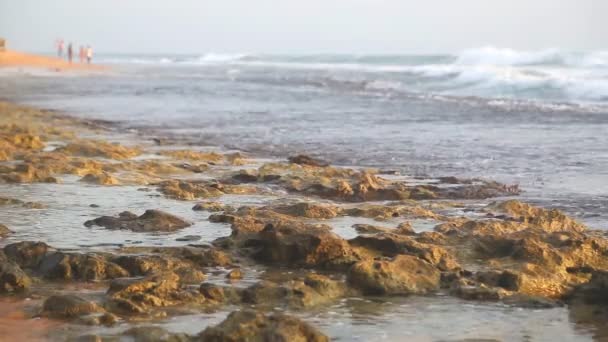 Κύματα εκτίναξη προς την παραλία και τα σύννεφα που περνούν από — Αρχείο Βίντεο