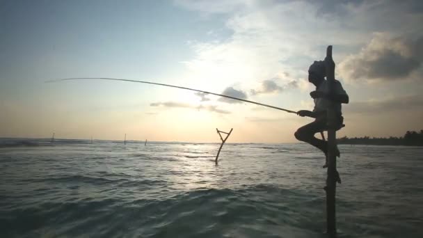 Pescador en una caña de pescar — Vídeo de stock