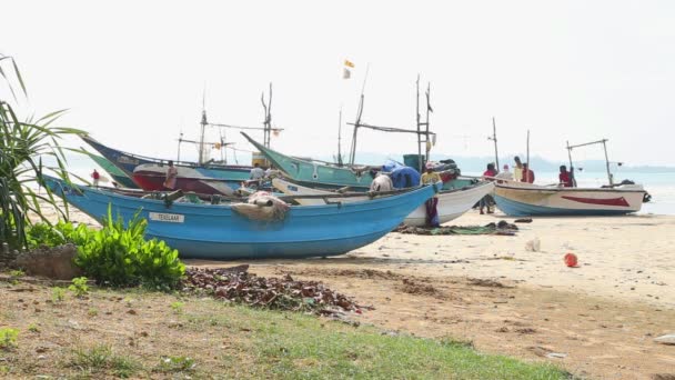 Local fishermen sorting nets — Stock Video