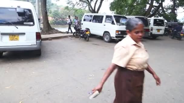 Местная женщина на дороге возле храма — стоковое видео