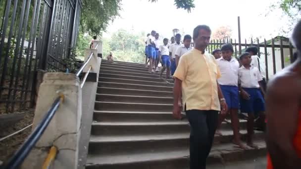 Buddyjski mnich malejąco schody w Kandy — Wideo stockowe