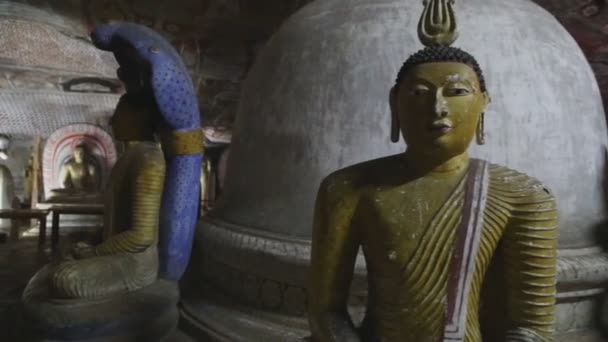 Sittande Buddhor i gyllene templet — Stockvideo