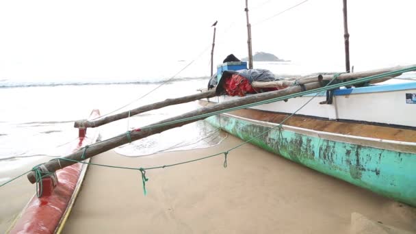Weligama plajında tekne — Stok video