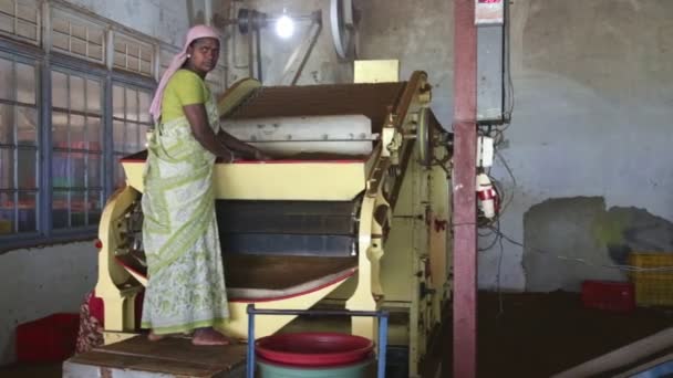 Duas mulheres locais trabalhando em uma máquina na fábrica de chá — Vídeo de Stock