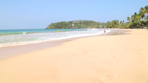 Жінки прогулюються на гарний піщаний пляж тропічних — стокове відео