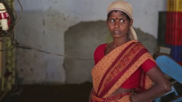 Женщина позирует на чайной фабрике — стоковое видео