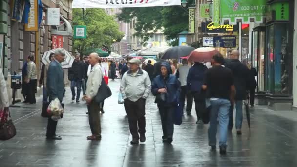 Pessoas que passam na rua pedonal — Vídeo de Stock