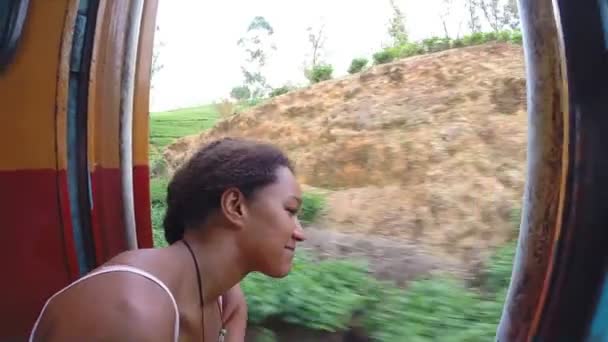 Pohled ze Srí Lanky krajiny od pohybu vlaku. — Stock video