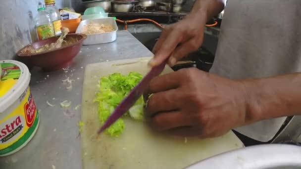 Hombre rebanando verduras . — Vídeos de Stock