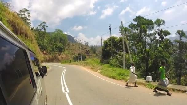 Sri Lankan tropical landscape from driving minivan — Stock Video