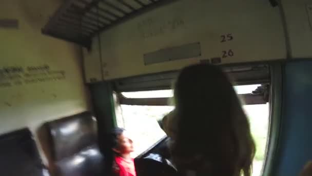 Turistas desfrutam de passeio de trem através de plantações de chá no Sri Lanka — Vídeo de Stock