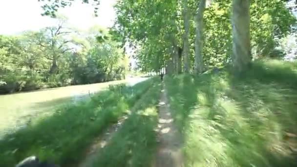 In bicicletta sulla pista accanto al canale — Video Stock