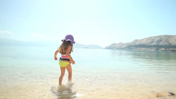 Bambino che gioca in acqua sulla spiaggia — Video Stock