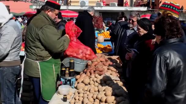 Homme vendant des produits locaux sur le marché Dolac — Video