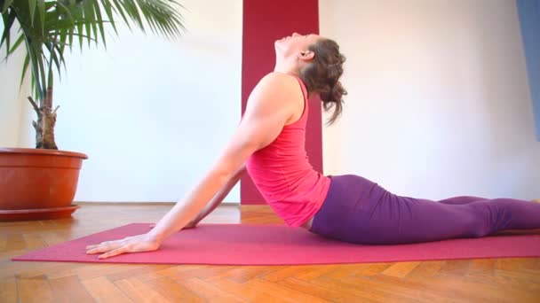 Mujer joven haciendo yoga — Vídeo de stock