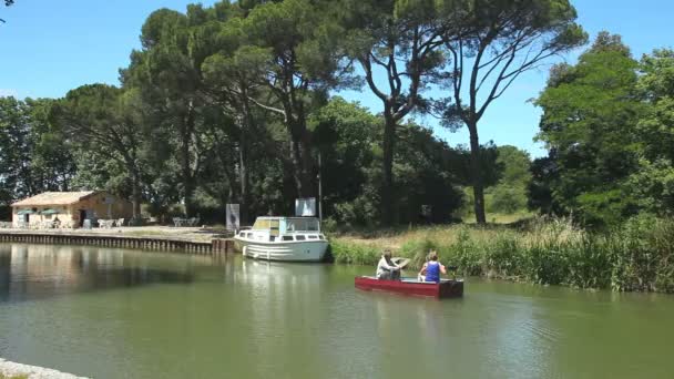 Turister kanotpaddling på sommaren — Stockvideo