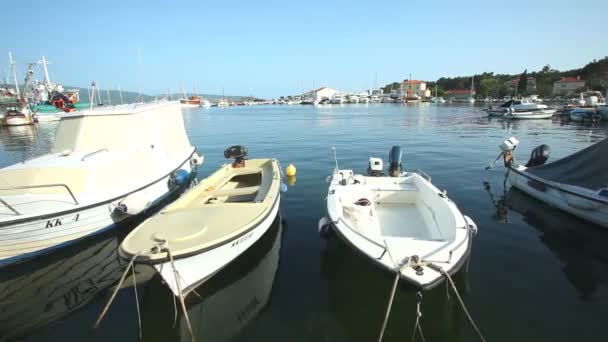 Boats in harbour of old town Krk — Stock Video
