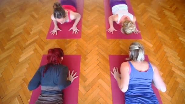 Donne che fanno yoga su tappetini di gomma — Video Stock