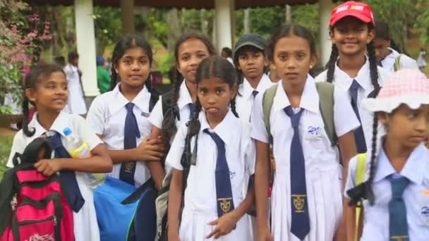 Местные школьницы позируют в Ботаническом саду — стоковое видео