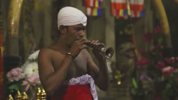 Performer tocando uma flauta tradicional — Vídeo de Stock