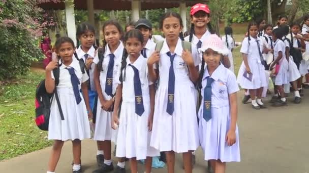 Local school girls posing in the Botanical Garden — Stock Video