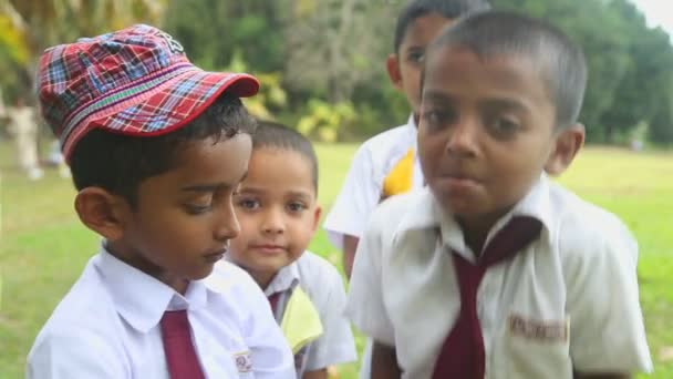 Kinder in Schuluniform spielen im Botanischen Garten — Stockvideo