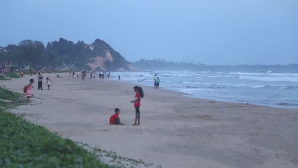 Människor att ha roligt på sandstranden — Stockvideo