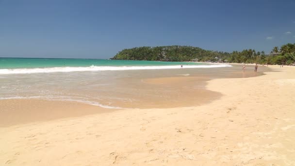 Gente caminando en la playa de arena — Vídeos de Stock