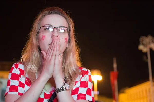 Worried girl wearing Croatian jersey — Stock Photo, Image