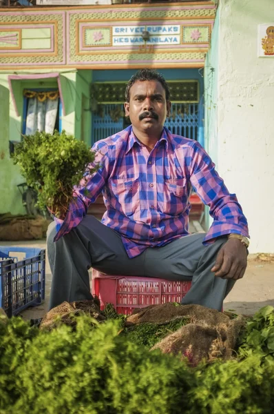 Indiano homem vendendo legumes — Fotografia de Stock